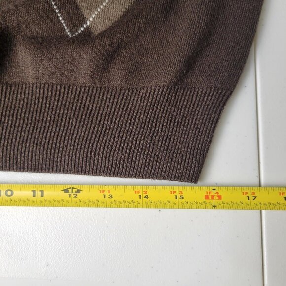 Geoffrey Beene VTG 90s Mens L Brown Argyle V Neck Cozy Pull Over Grandpa Sweater - Picture 10 of 10